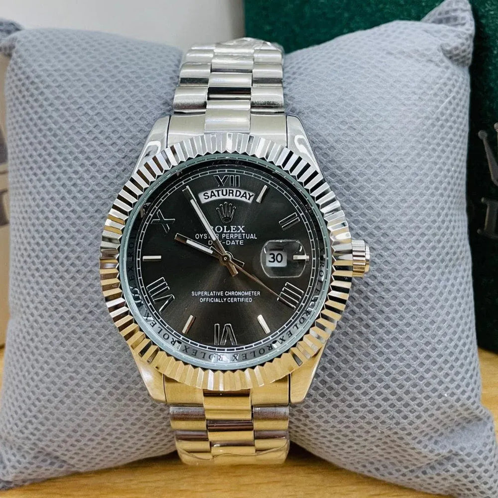 Rolex Day-Date Fluted Bezel Black Dial