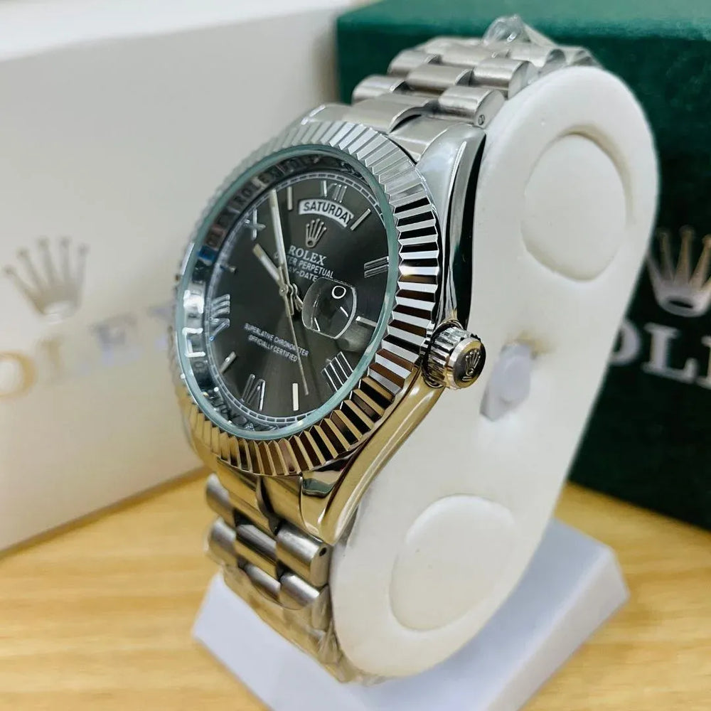 Rolex Day-Date Fluted Bezel Black Dial